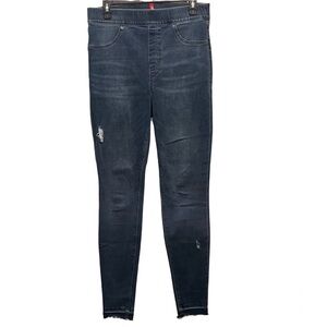 Spanx Distressed Stretch Ankle Skinny Jeans, Medium Wash Women’s Size Large